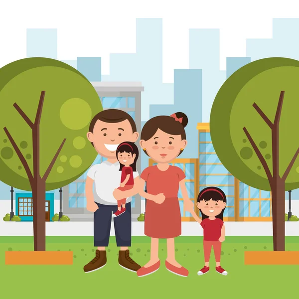 Familiares en el parque — Vector de stock