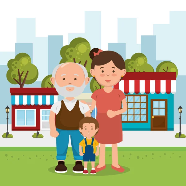 Familiares en el parque — Vector de stock