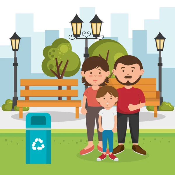 Familiares en el parque — Vector de stock