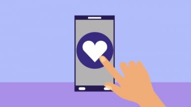 El Smartphone aşk kalp app tıklayarak