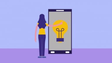 kadın geri görüntülemek smartphone ampul fikir yenilik