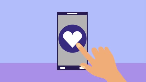 スマートフォンアプリの愛の心をクリックする手 — ストック動画