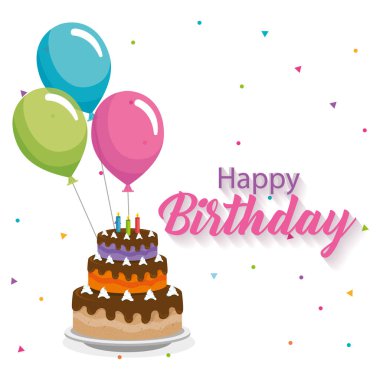 mutlu Doğum günü kartı ile kek ve balon helyum