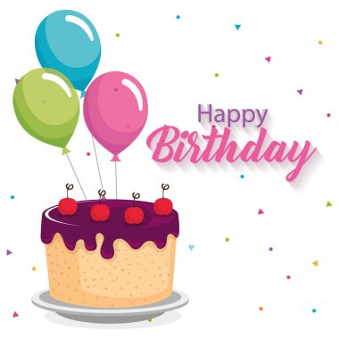 mutlu Doğum günü kartı ile kek ve balon helyum