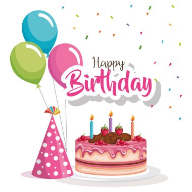 mutlu Doğum günü kartı ile pasta ve çelenk