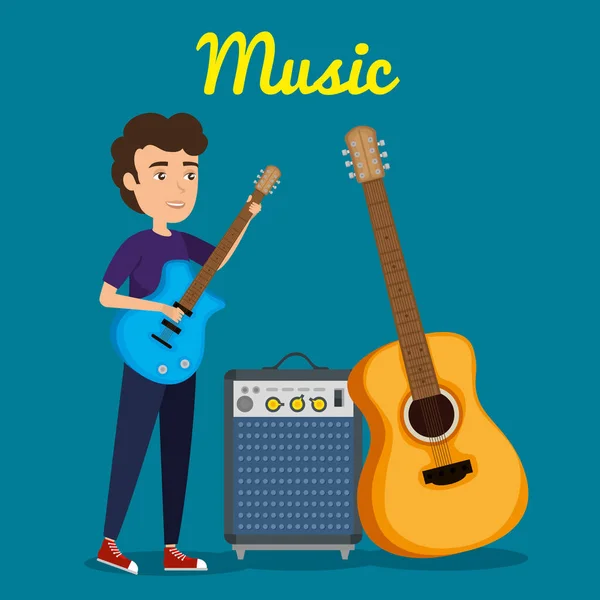 Man playing guitar electric character — Stock Vector