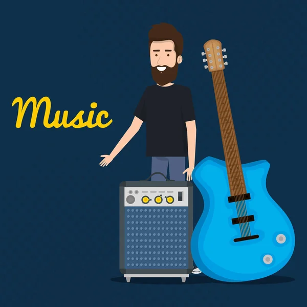 Hombre tocando la guitarra personaje eléctrico — Vector de stock