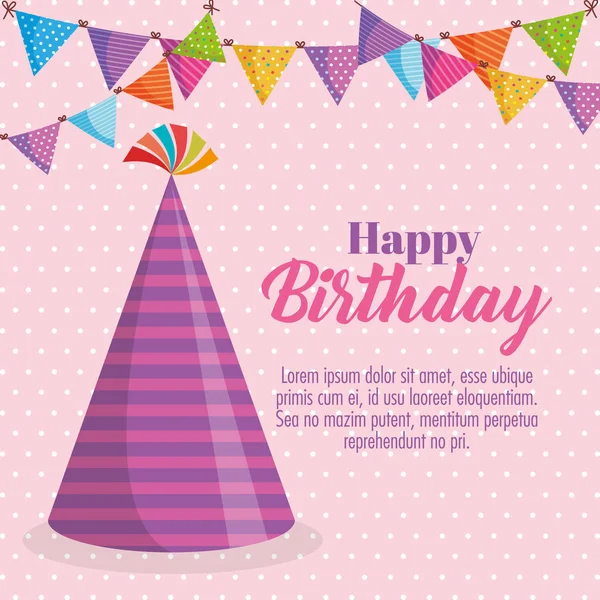 Carte d'anniversaire avec chapeau de fête — Image vectorielle