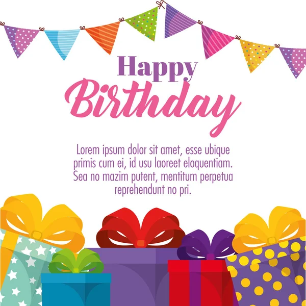 Happy birthday card with gifts boxes — Stock Vector