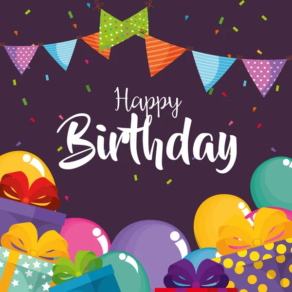 Tarjeta de cumpleaños feliz con globos de aire — Vector de stock