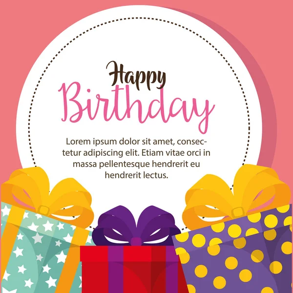 Bonne carte d'anniversaire avec des boîtes cadeaux — Image vectorielle