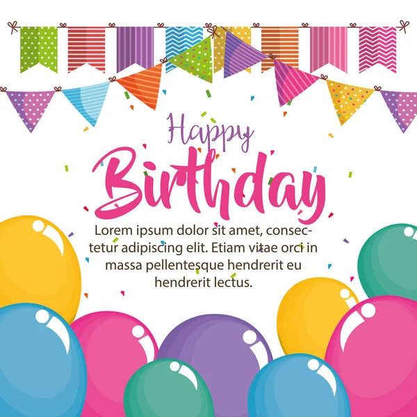 Gelukkige verjaardag-kaart met ballonnen lucht — Stockvector