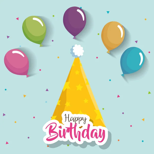 Happy birthday card with party hat — Stock Vector