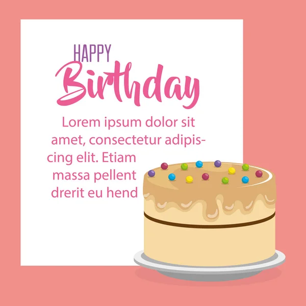 Happy Birthday Karte Mit Süßem Kuchen Vektor Illustration Design — Stockvektor