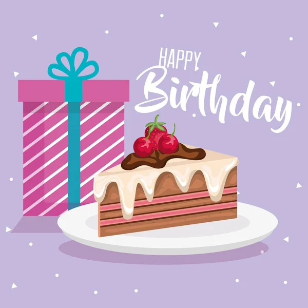 Carte d'anniversaire avec partie gâteau — Image vectorielle