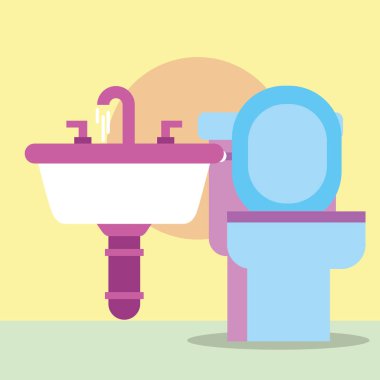tuvalet ve lavabo musluk banyo karikatür
