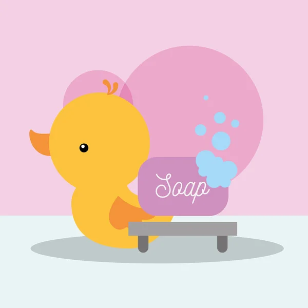 橡胶鸭玩具和肥皂气泡浴室 — 图库矢量图片