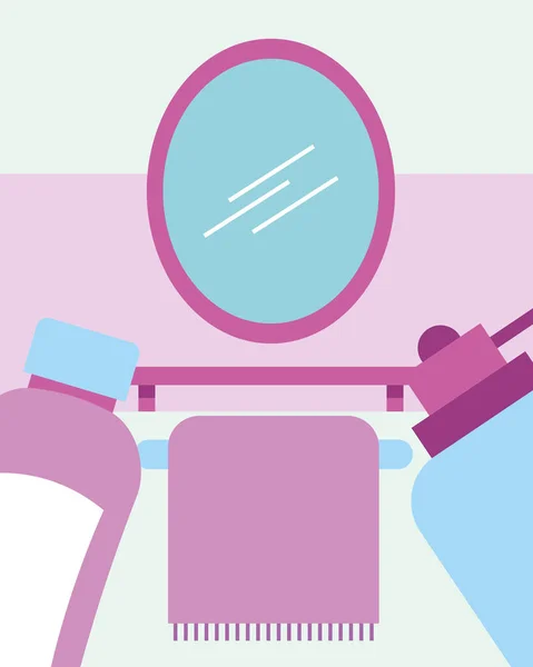 Havlu dispenseri sabun şampuan ve ayna banyo — Stok Vektör