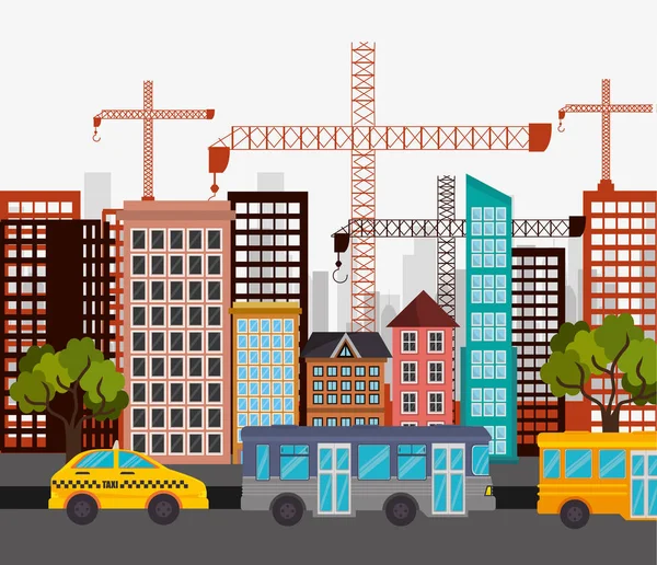 Cab bus city street crane construction design — Stock Vector