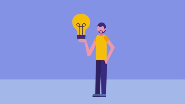 Бізнесмен тримає лампочку ідея творчості успіх — стокове відео