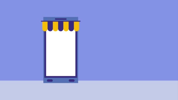 Smartphone online nákupní dárkové krabice zabalené ilustrační vektorové ikony pásu karet — Stock video
