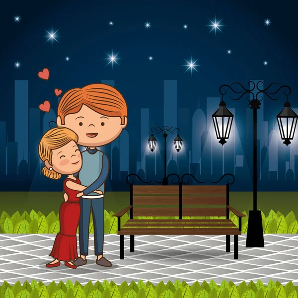 Ζευγάρι στην αγάπη στο πάρκο τη νύχτα — Διανυσματικό Αρχείο