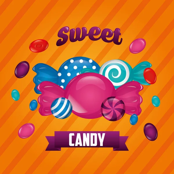 Sweet Candy Flavors Mints Bananas Ribbon Sign Vector Illustration — Stock Vector