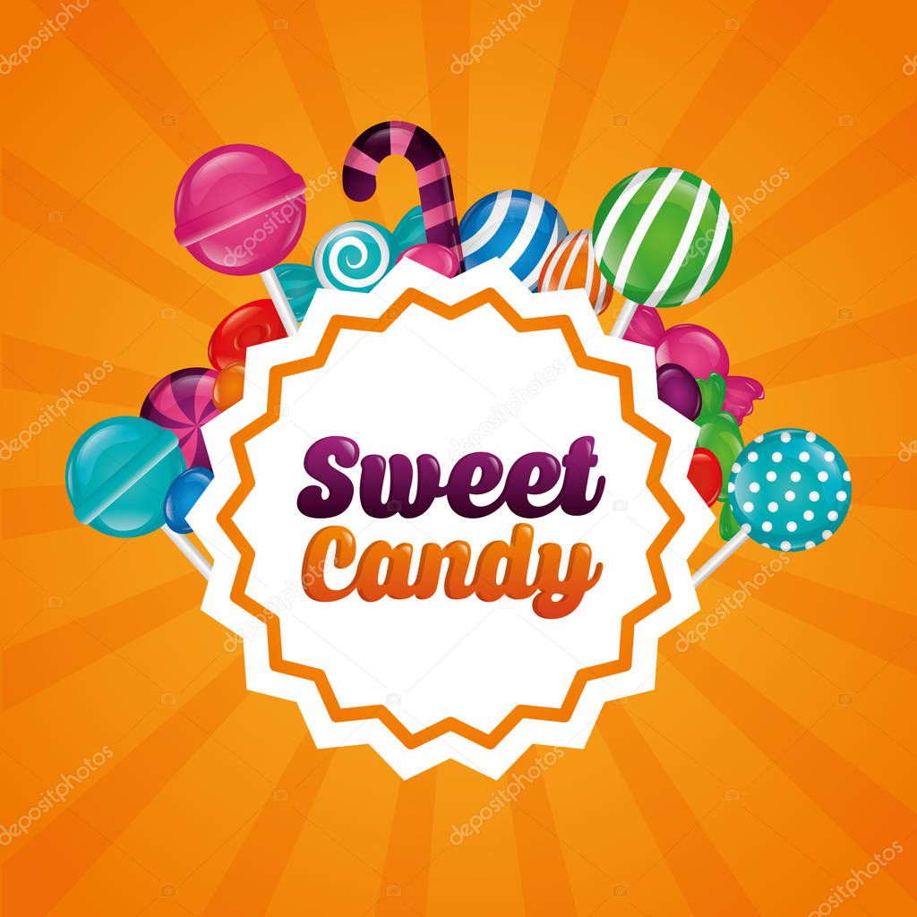 Sweet candy sticker sign colors bananas bombom alminds flavors vector illustration