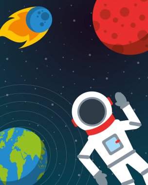 alan güneş sistemi gezegenler astronot göktaşı vektör çizim tebrik