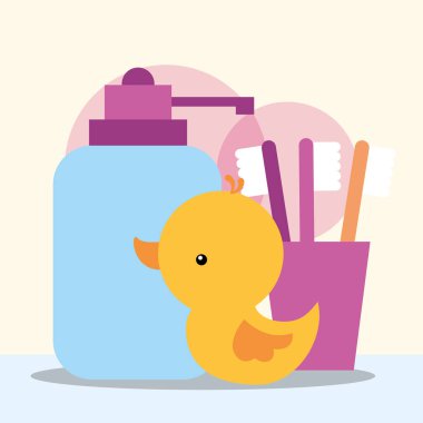 Sabunluk sıvı sabun ve diş fırçası banyo lastik ördek oyuncak
