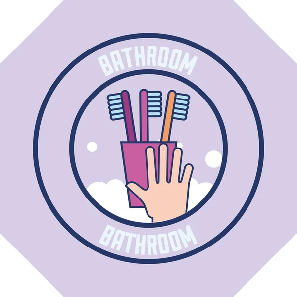 hand with toothbrushes foam clean badge bathroom