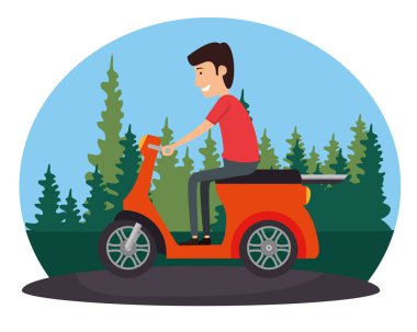 motorcycle vehicle with driver in the road scene clipart