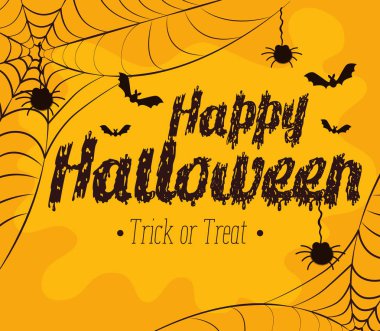 mutlu Cadılar Bayramı kartı örümcek ve uçan yarasalar ile