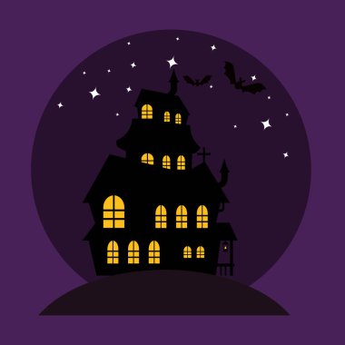 mutlu Cadılar Bayramı kartı büyülü kale ile