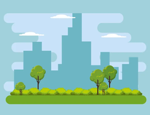 Paisaje urbano edificios escena iconos — Vector de stock