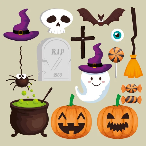 Halloween-kort ange ikoner — Stock vektor