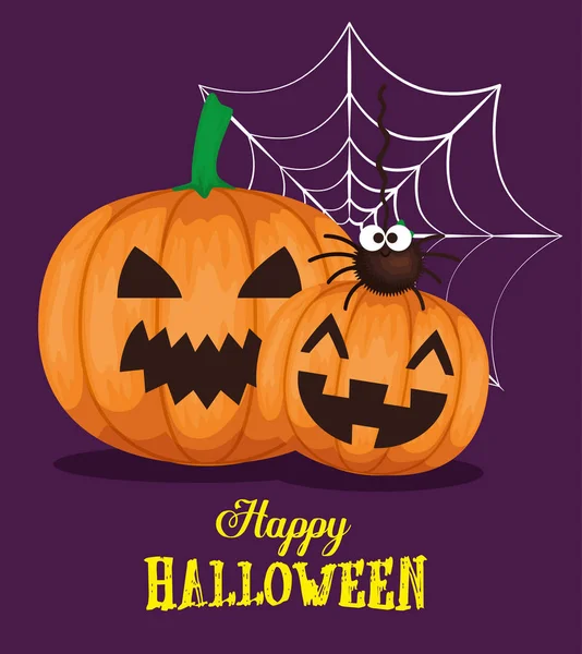 Feliz tarjeta de Halloween con calabazas — Vector de stock