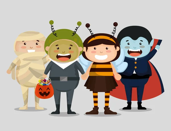 Grupo de niños vestidos en Halloween — Archivo Imágenes Vectoriales