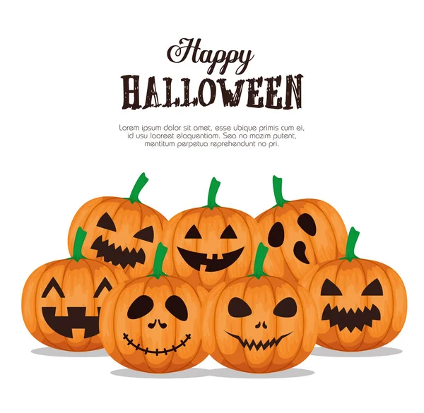 Happy halloween kort med set pumpor — Stock vektor