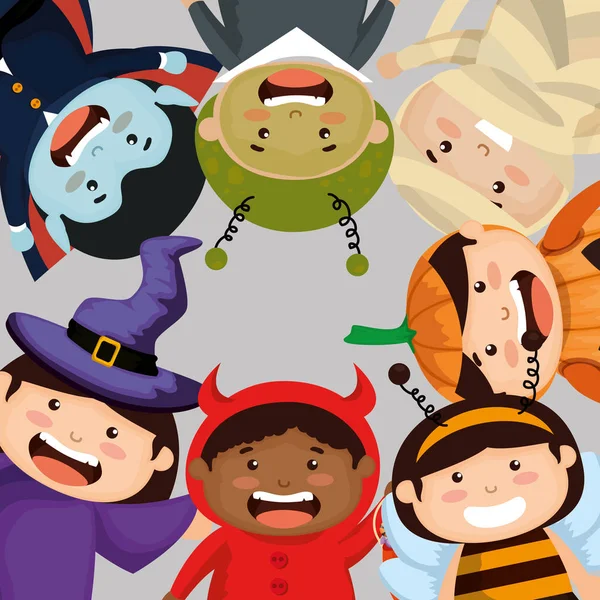 Grupo de niños vestidos en Halloween — Vector de stock