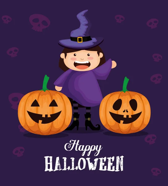 Fille habillée comme une sorcière à Halloween — Image vectorielle