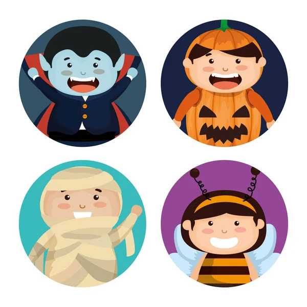 Grupo de niños vestidos en Halloween — Vector de stock