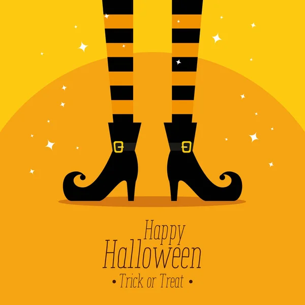 Tarjeta de halloween feliz con pies de bruja — Vector de stock
