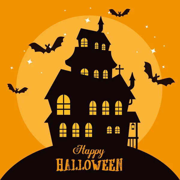 Carte d'Halloween heureuse avec château enchanté — Image vectorielle