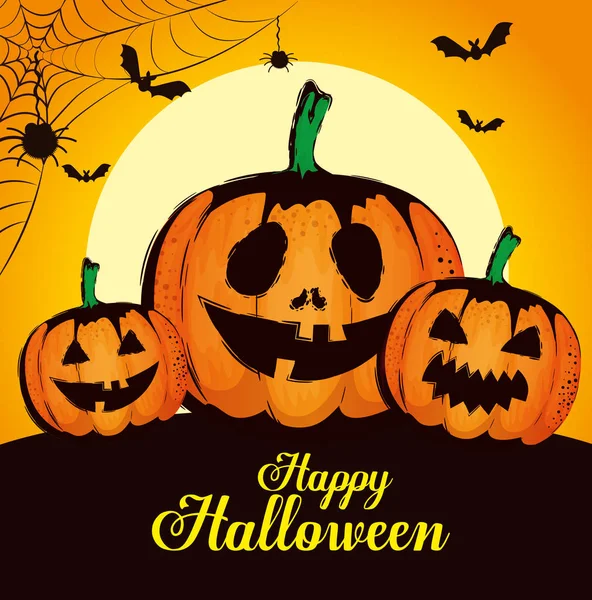 Feliz tarjeta de Halloween con calabazas — Archivo Imágenes Vectoriales