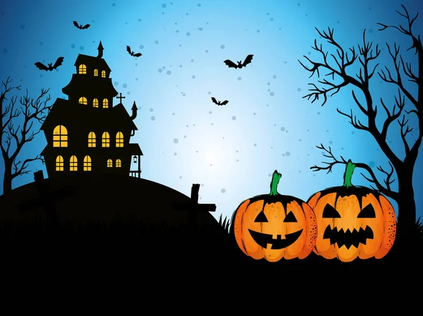 Šťastný halloween karta s kouzelný hrad — Stockový vektor