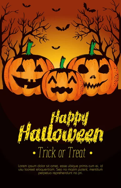 Feliz tarjeta de Halloween con calabazas — Vector de stock