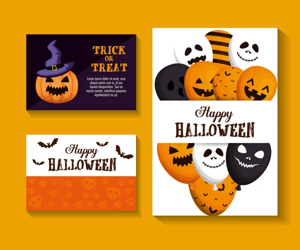 Happy halloween set cards — Stock Vector