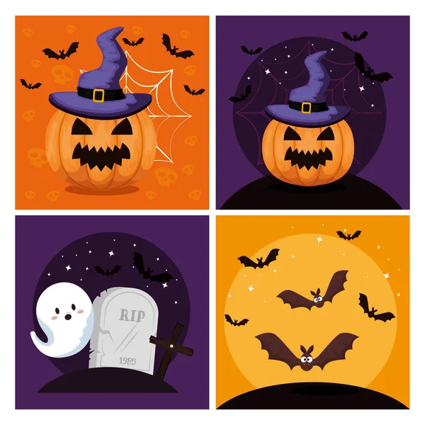 Felice halloween card con icone set — Vettoriale Stock