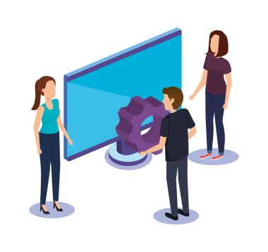 insanlar ekip çalışması ile monitör bilgisayar grubu